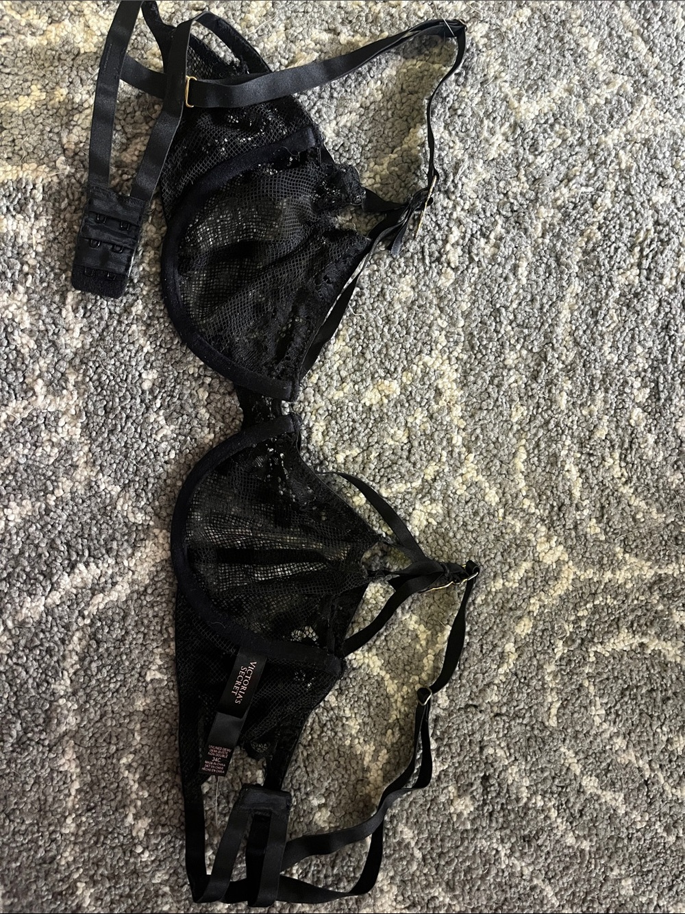 Victoria's Secret Black Sheer Sequin Underwire Bra